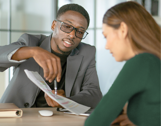 Financial advisor talking to customer