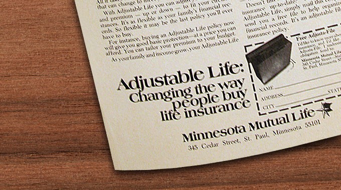 Corner of Adjustable Life ad